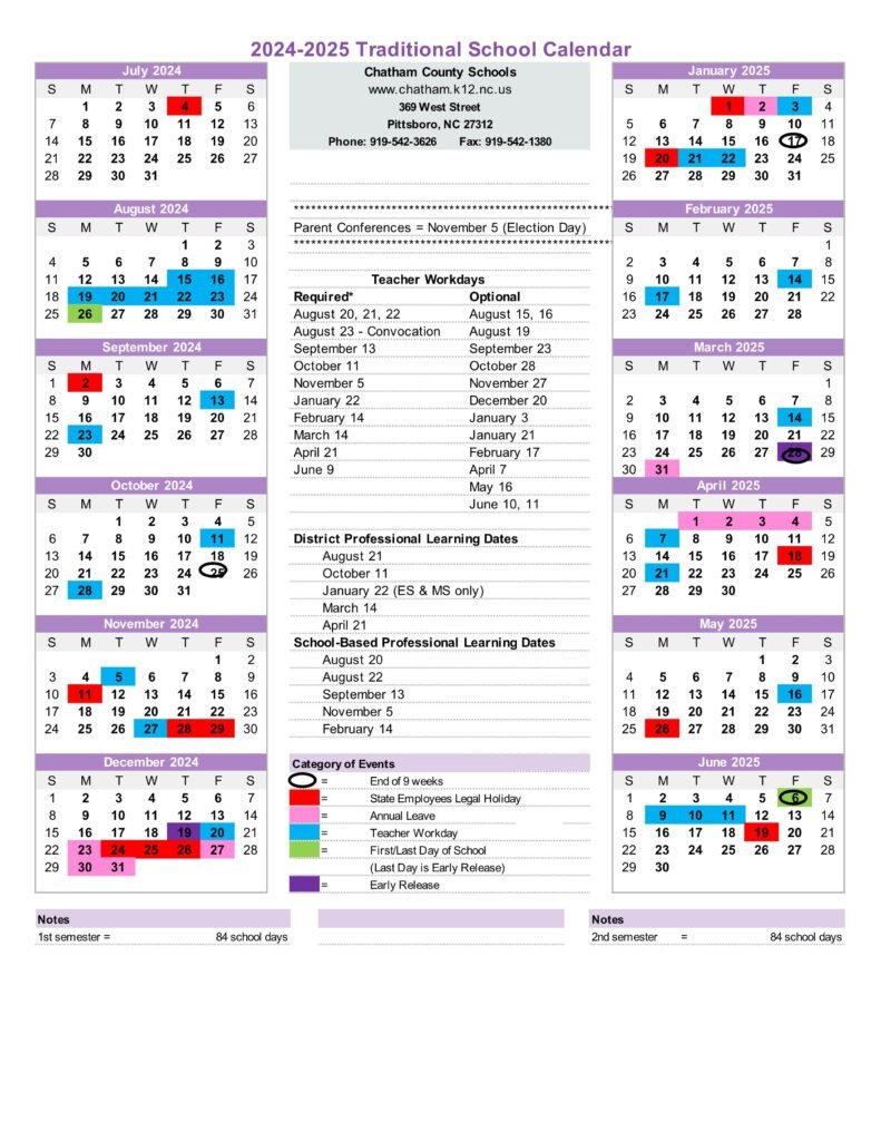 Chatham county school calendar