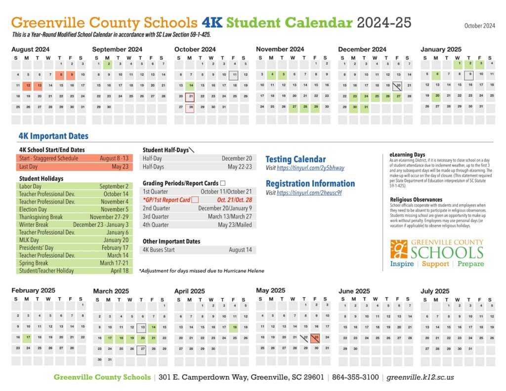 greenville school calendar 24-25