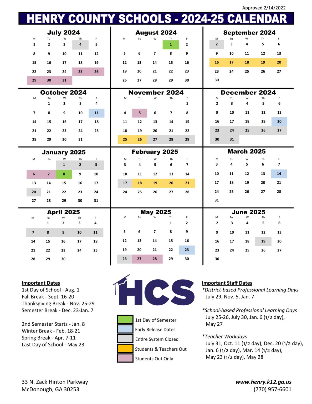 Henry County School Calendar 24-25 Updated [PDF] - EduCounty