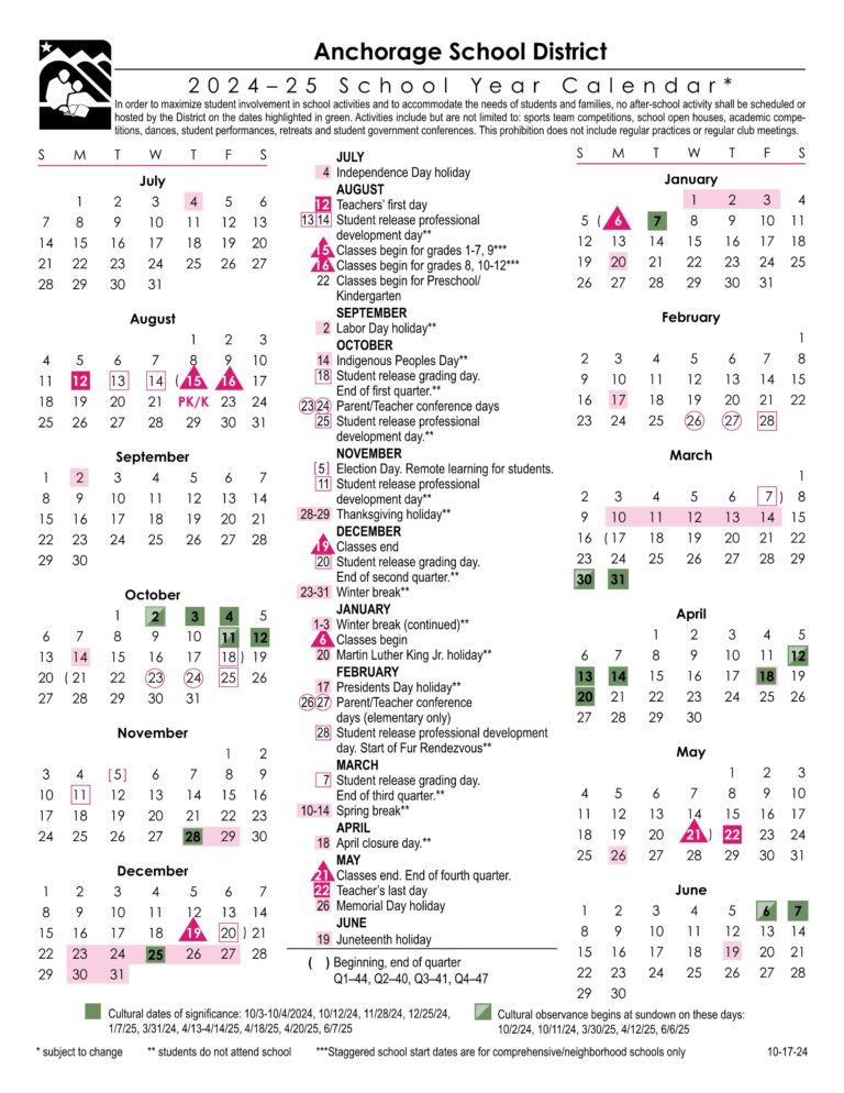 Anchorage schools District ASD calendar 24 25 PDF Revised EduCounty