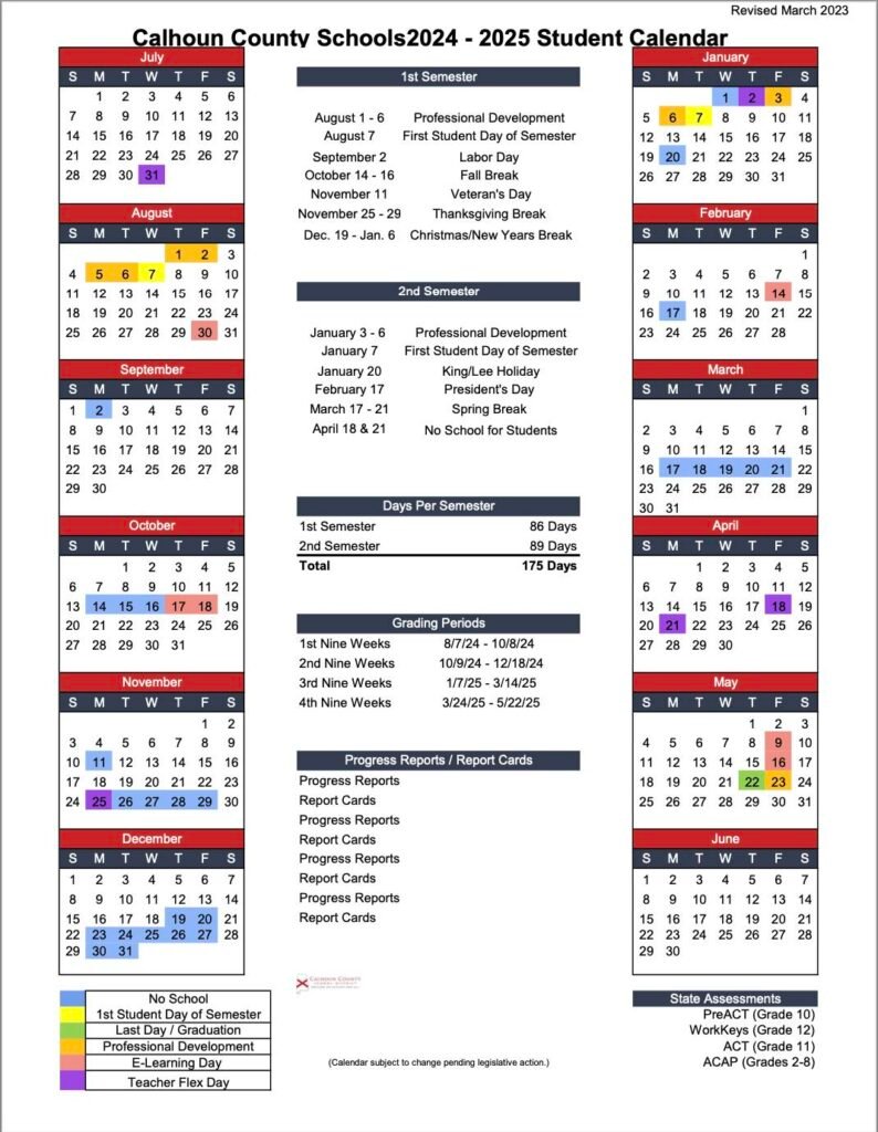 Calhoun County Schools Calendar 24 25 PDF Revised EduCounty Calhoun County Schools Calendar 24 25 PDF Revised EduCounty