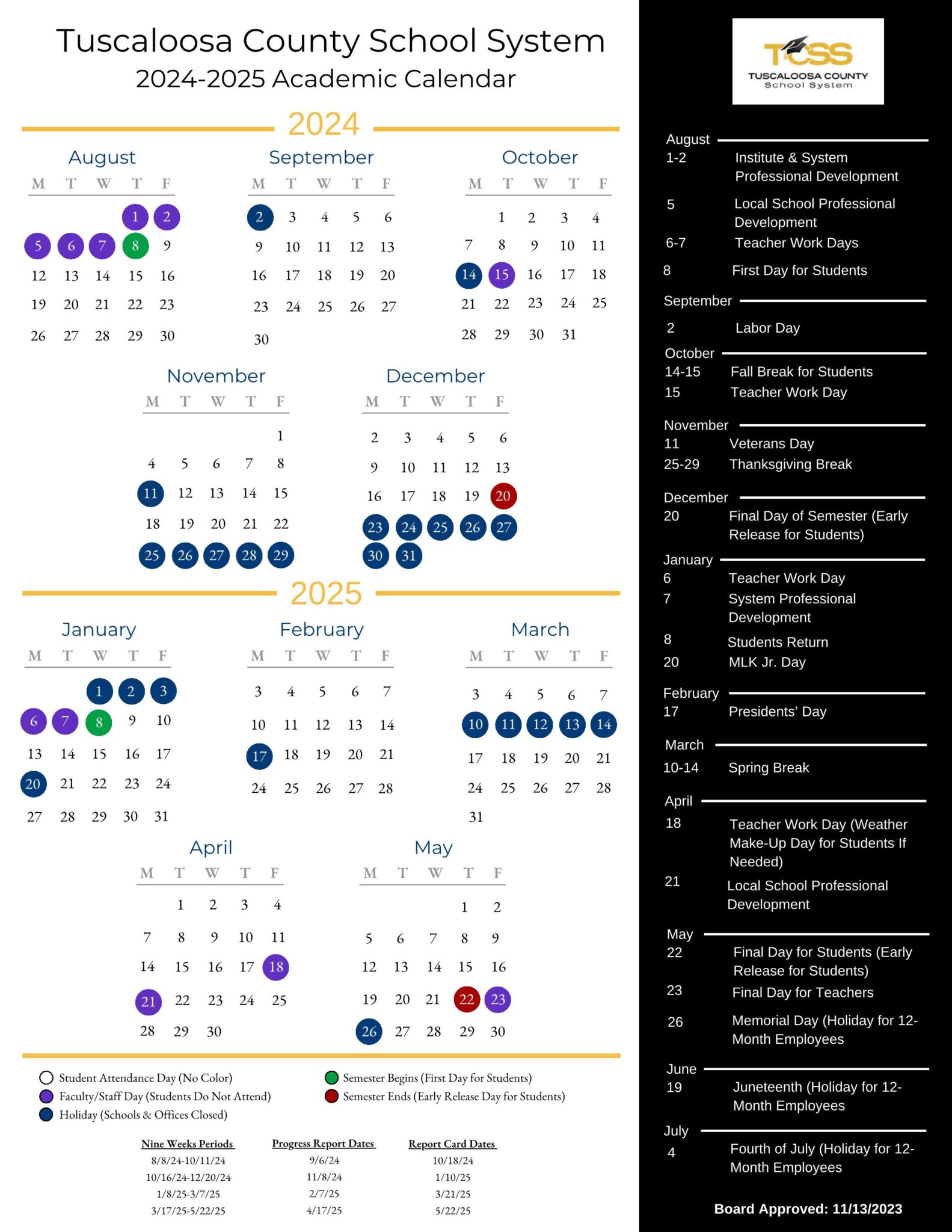 Tuscaloosa County Schools Calendar 2425 (PDF) EduCounty