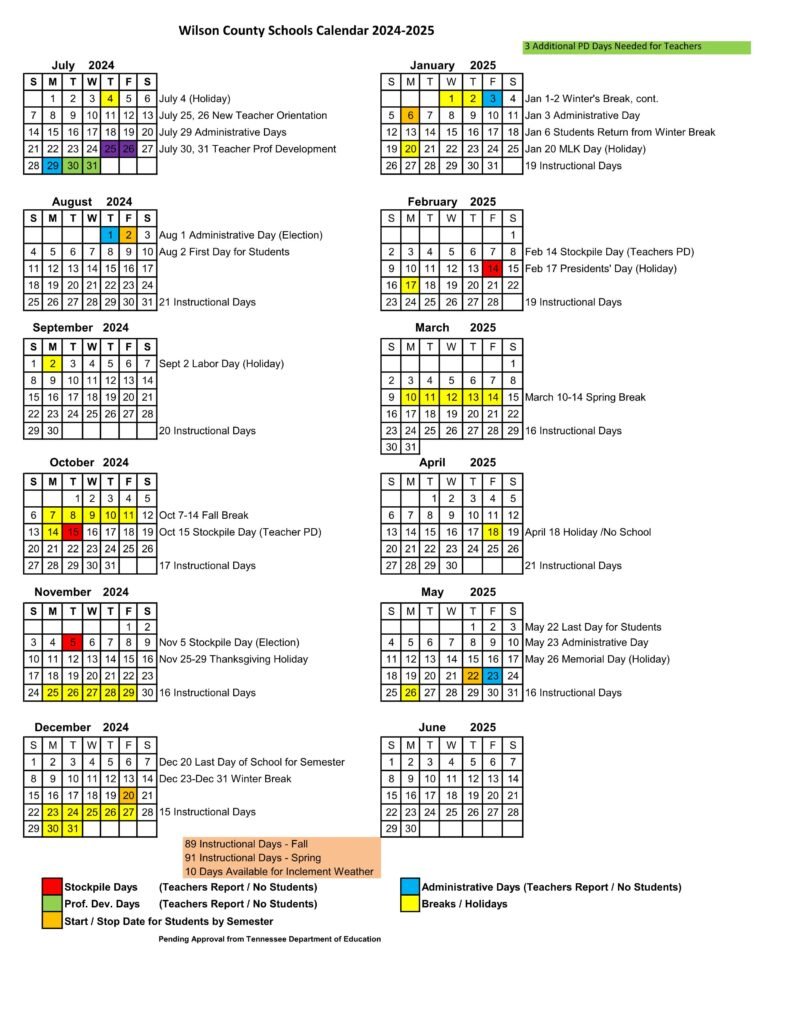 wilson county tn school calendar