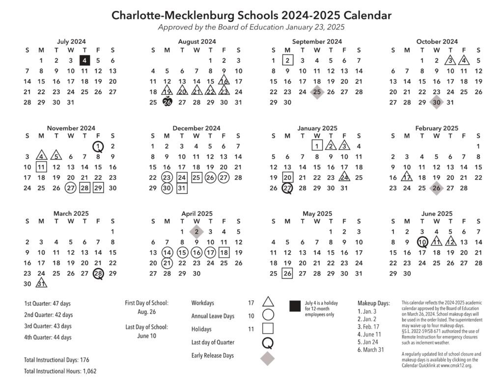 Charlotte-Mecklenburg (CMS) School County Calendars 24-25