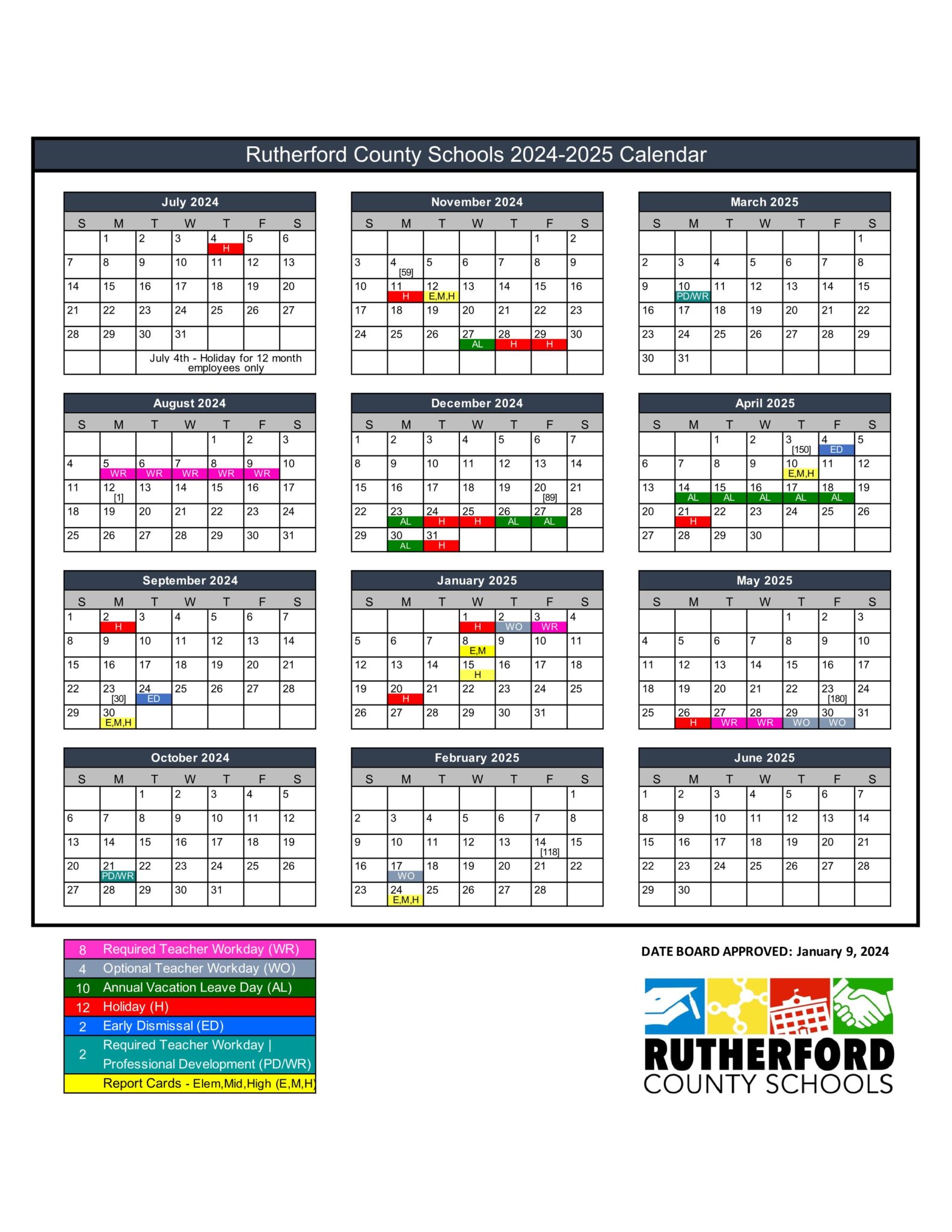 Rutherford County NC Schools Calendar 24 25 PDF EduCounty