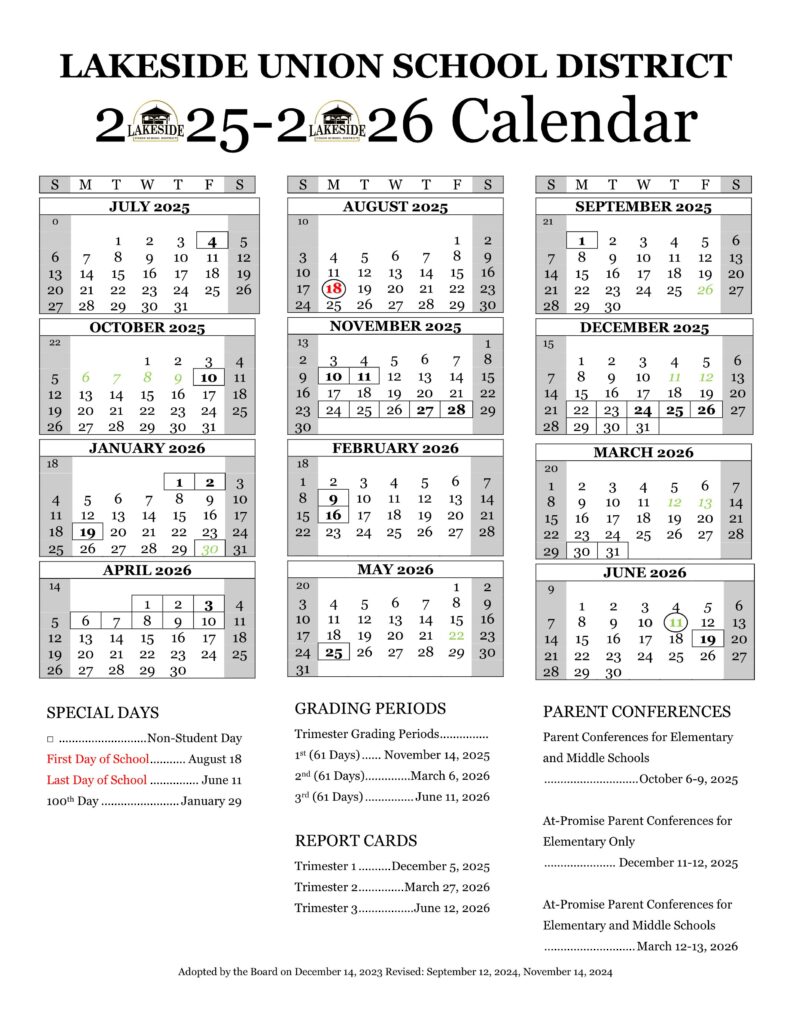 Lakeside Union School District Calendar 2526 [PDF] EduCounty