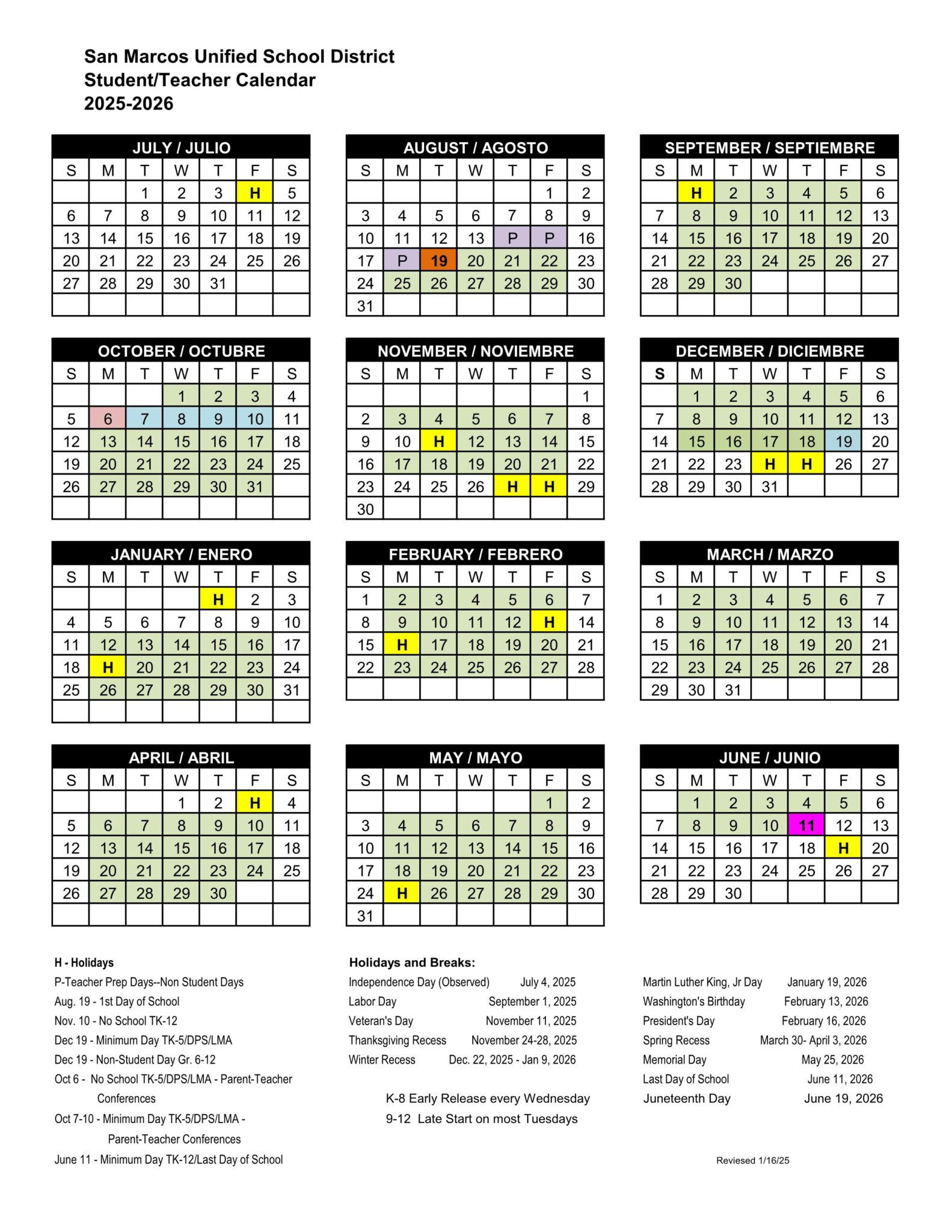 San Marcos Unified School District School Calendar 25 26 PDF EduCounty