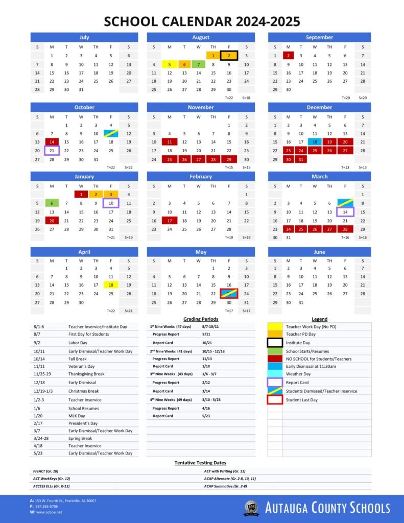 Autauga County Schools calendar 24-25