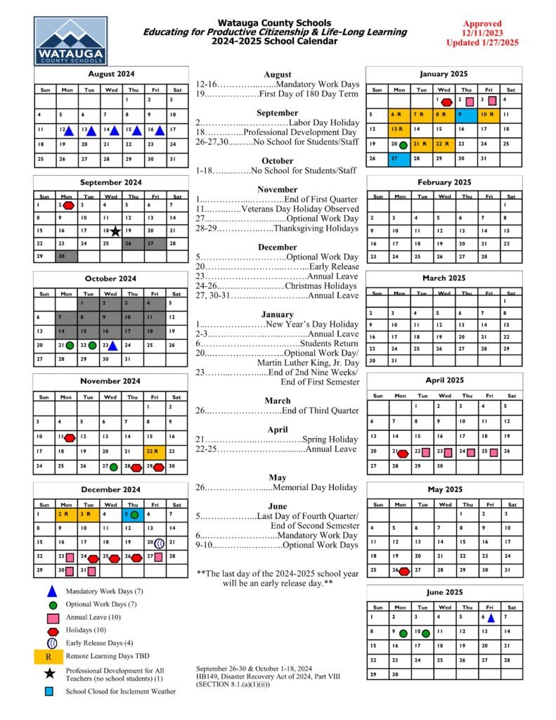 Watauga County NC Schools Calendar 24 25 PDF EduCounty Watauga County NC Schools Calendar 24 25 PDF EduCounty