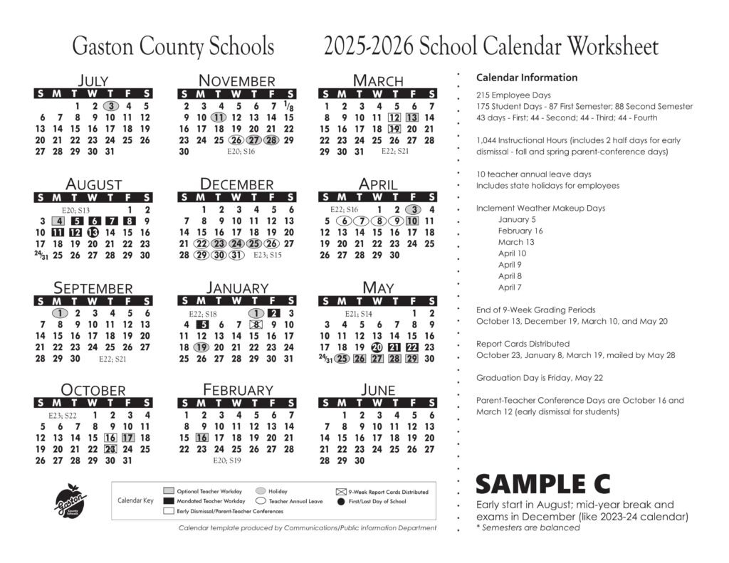 GASTON COUNTY SCHOOL CALENDAR 25-26