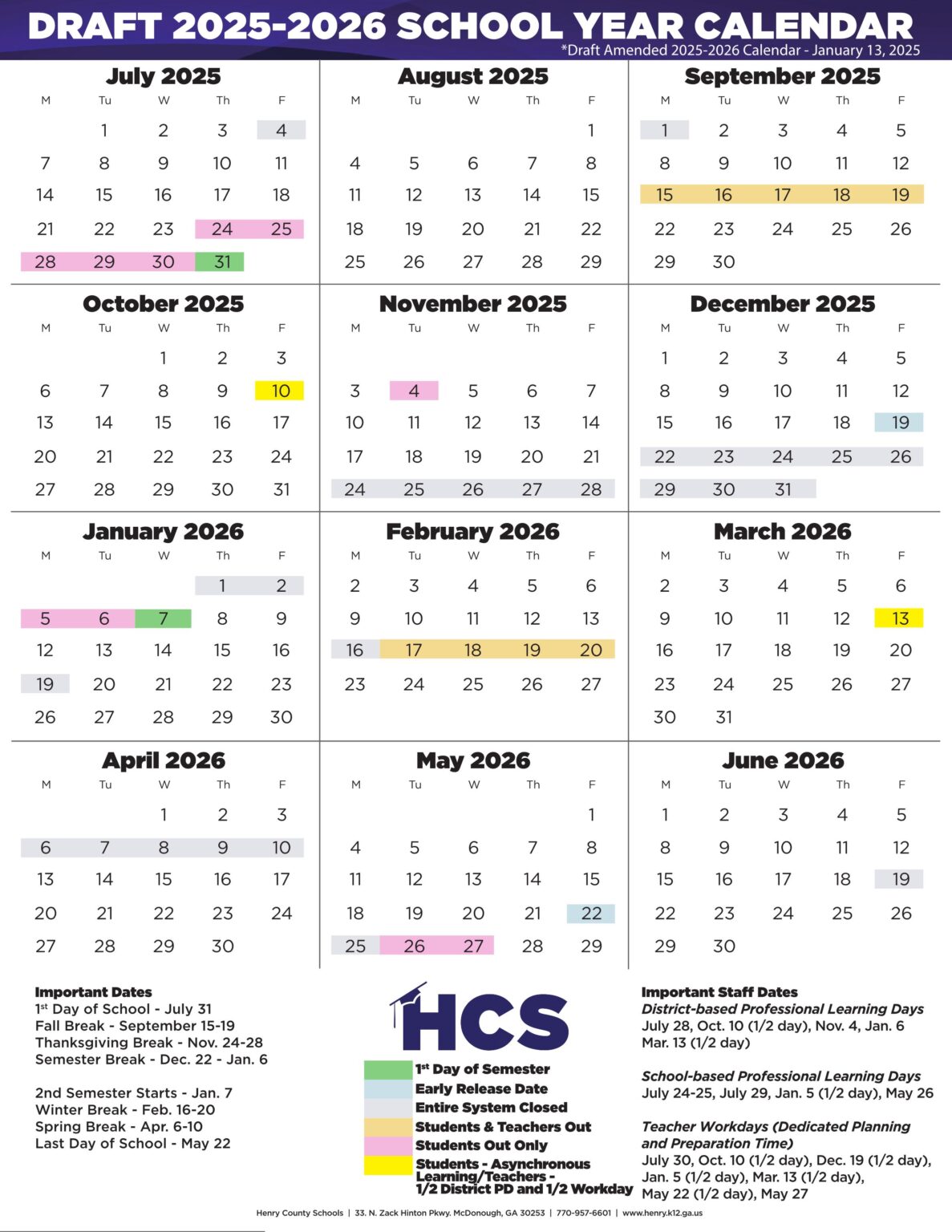 Henry County GA Schools Calendar 25-26 [PDF] - EduCounty