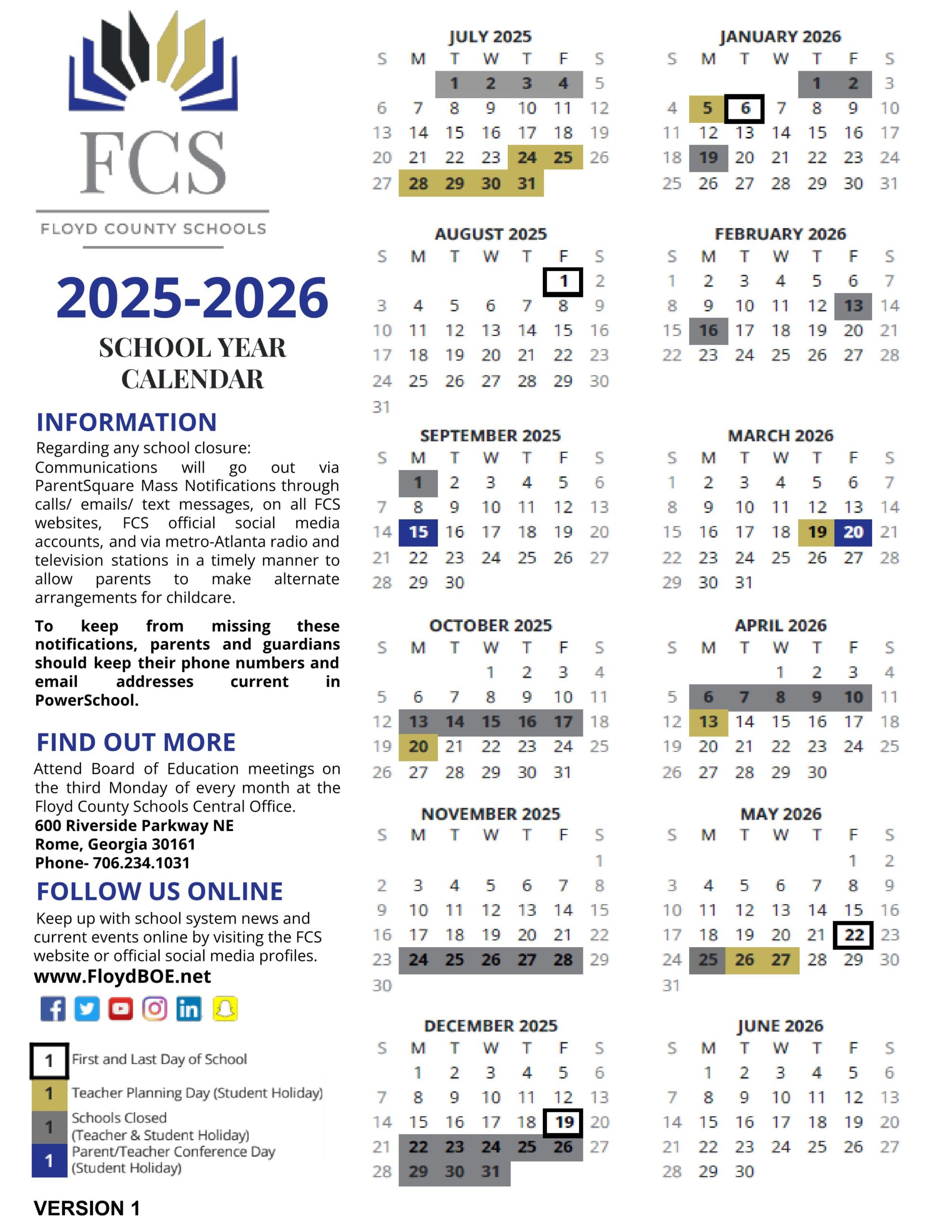 Floyd County GA Schools Calendar 25 26 PDF EduCounty Floyd County GA Schools Calendar 25 26 PDF EduCounty