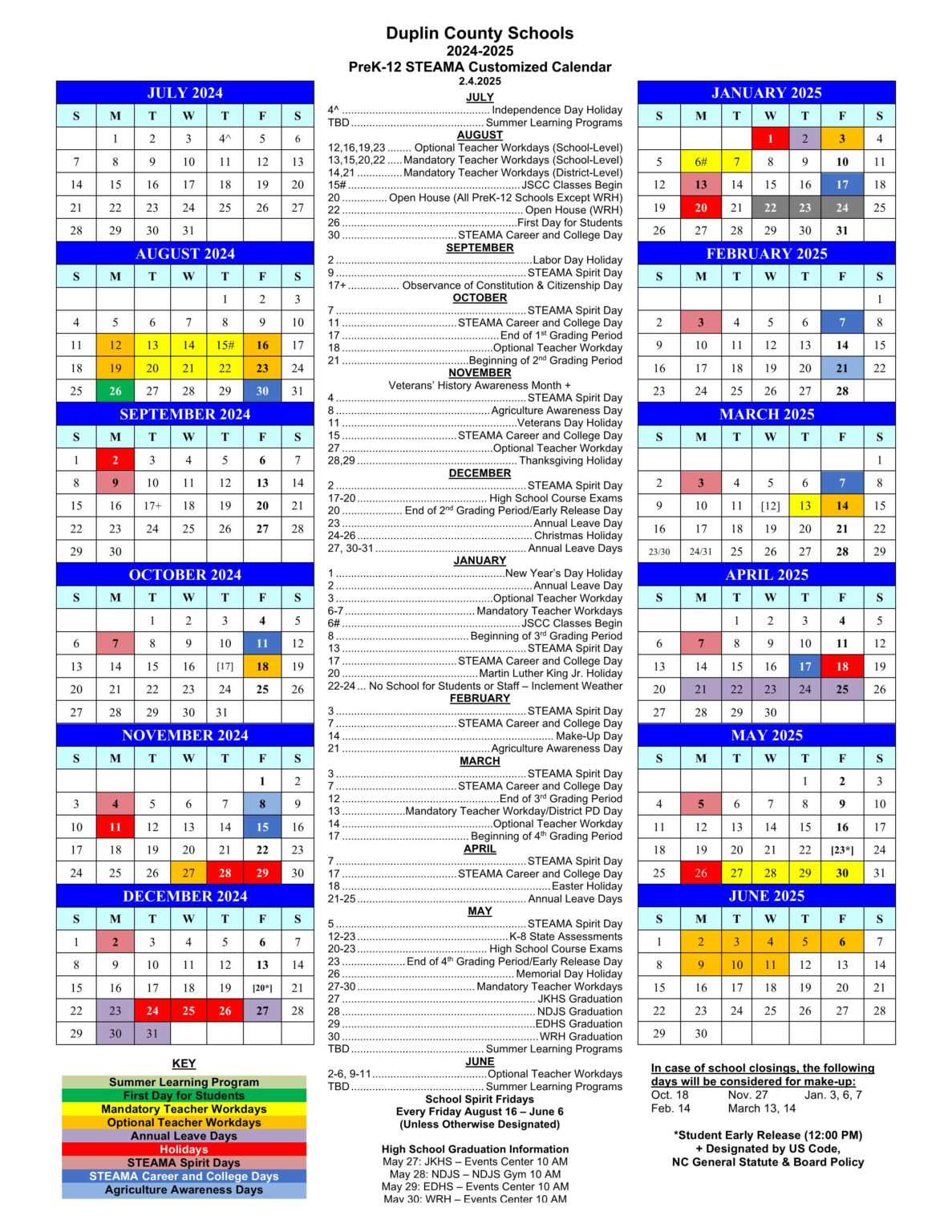 Duplin County Schools Calendar 24 25 PDF EduCounty