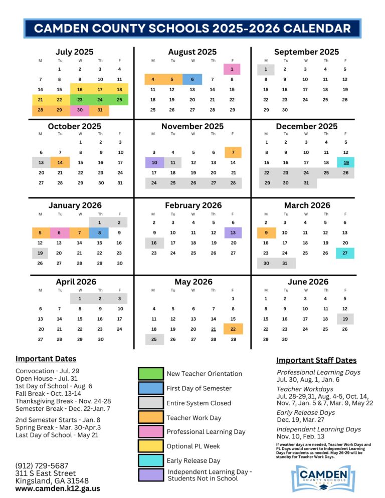 Camden County ga schools Calendar 2526 [PDF] EduCounty