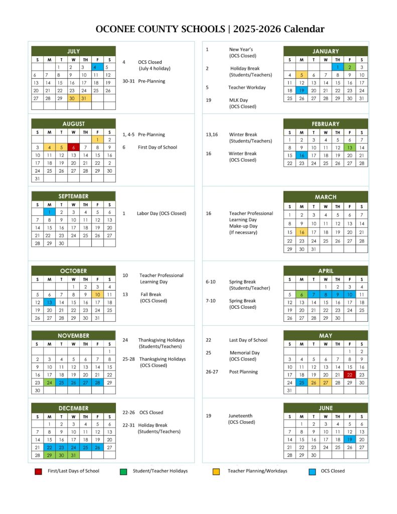 Oconee County ga Schools Calendar 25 26 PDF EduCounty