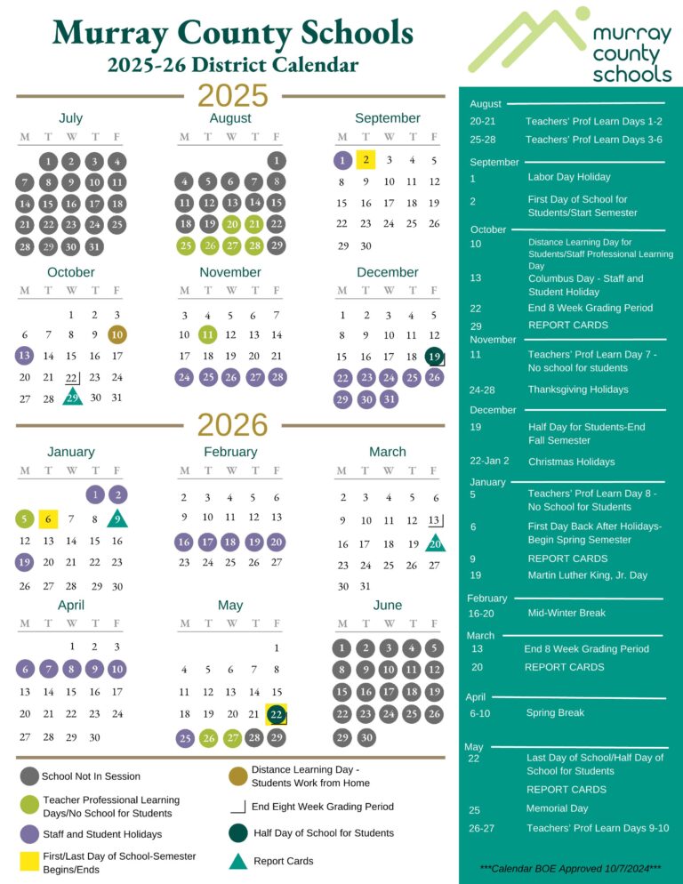 Murray County GA Schools Calendar 25 26 PDF EduCounty