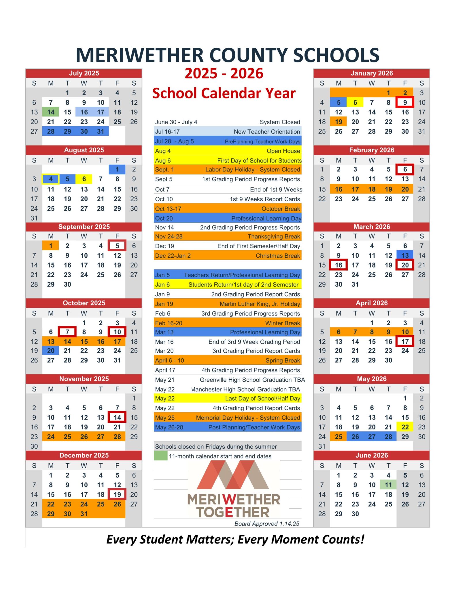 Meriwether County Schools Calendar 25 26 PDF EduCounty