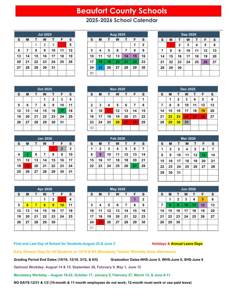 Beaufort County Schools Calendar 2526 [PDF] EduCounty