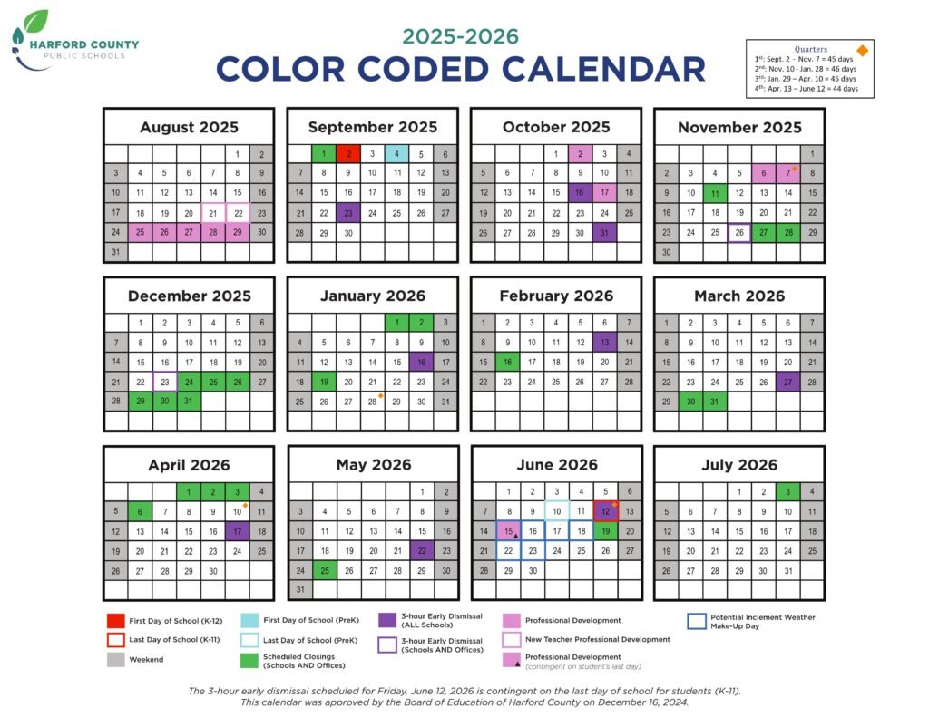 Harford County ct schools calendar 25-26