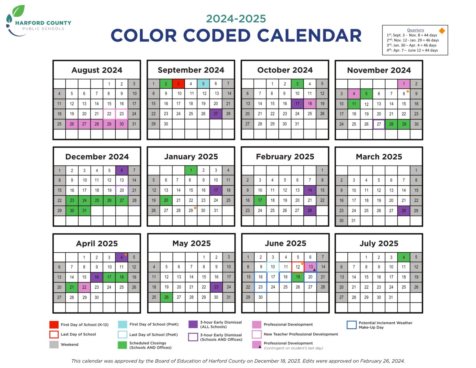 Harford County Public Schools ct Calendar 24 25 PDF EduCounty
