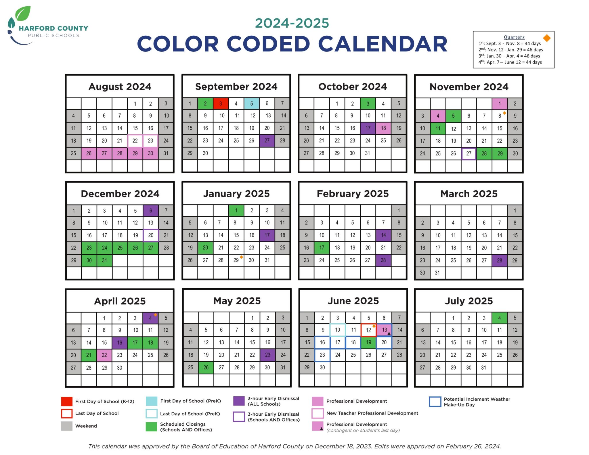 Harford County Public Schools ct Calendar 24 25 PDF EduCounty