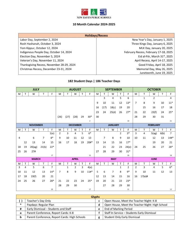 New Haven Public Schools Calendar 24-25