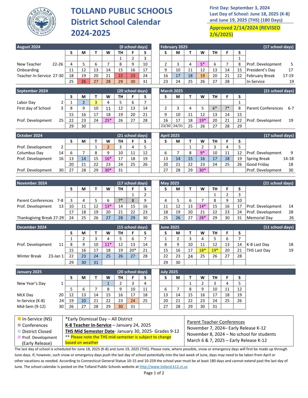 Tolland Public Schools Calendar 24 25 PDF EduCounty
