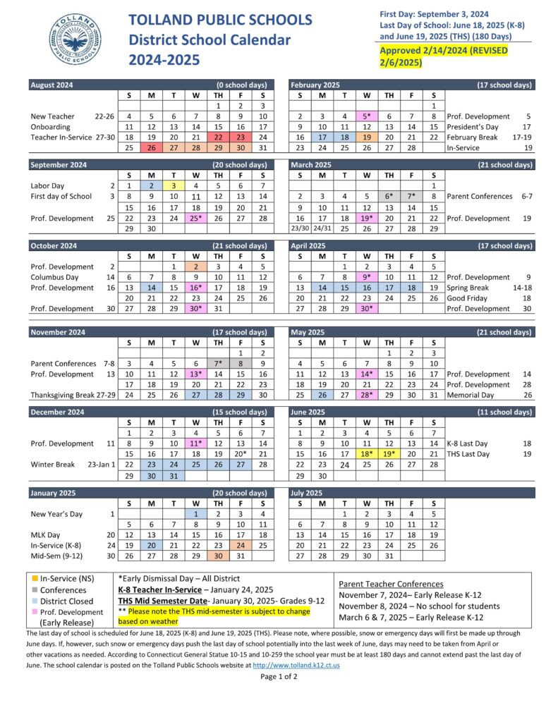 Tolland Public Schools Calendar 24 25 PDF EduCounty