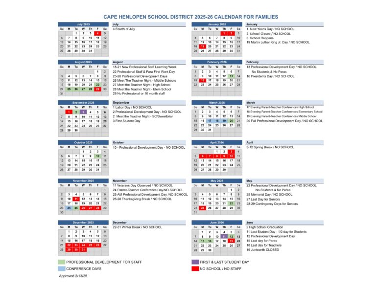 Cape Henlopen School District Calendar 25 26 PDF EduCounty