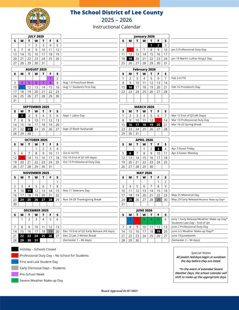 Lee County School District fl Calendar 2526 [PDF] EduCounty