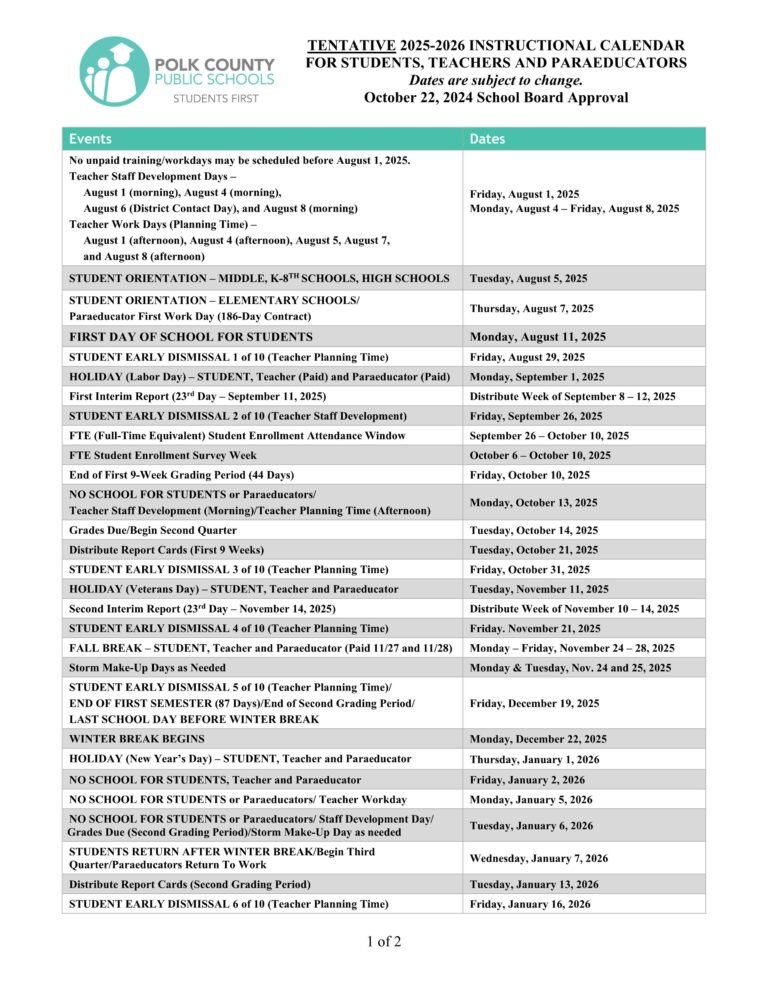 Polk County fl Schools Calendar 25 26 PDF EduCounty Polk County fl Schools Calendar 25 26 PDF EduCounty