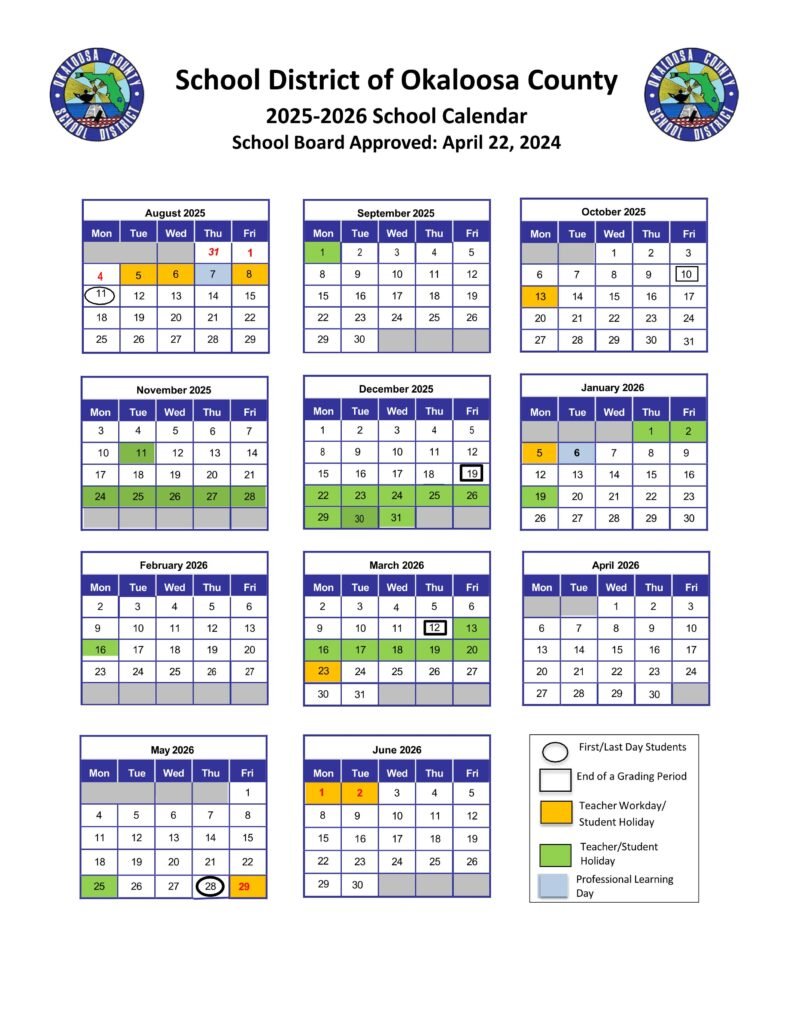 okaloosa county schools calendar 25-26 ocsd