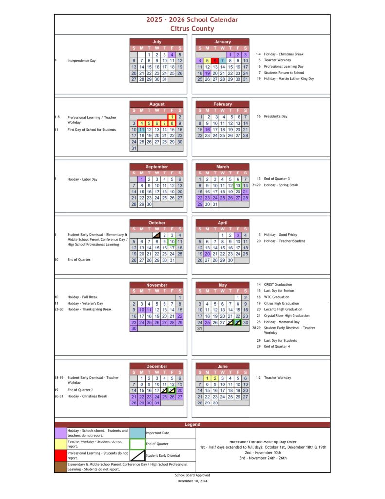 Citrus County FL Schools Calendar 25 26 PDF EduCounty Citrus County FL Schools Calendar 25 26 PDF EduCounty