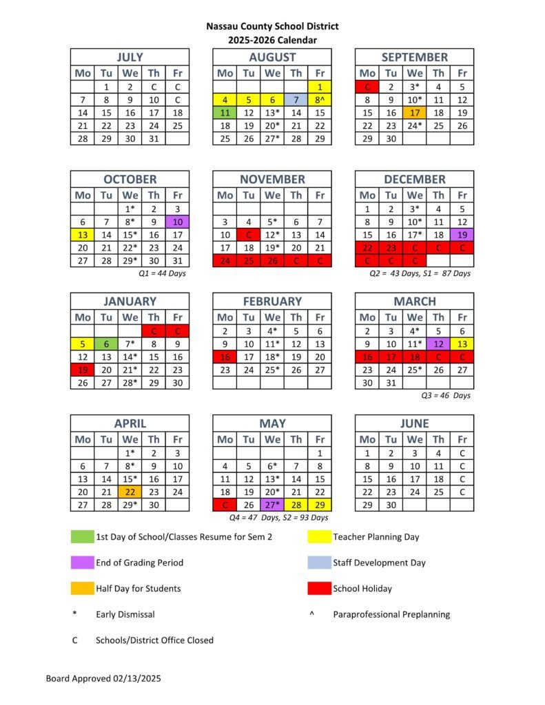 Nassau County Schools Calendar 25-26
