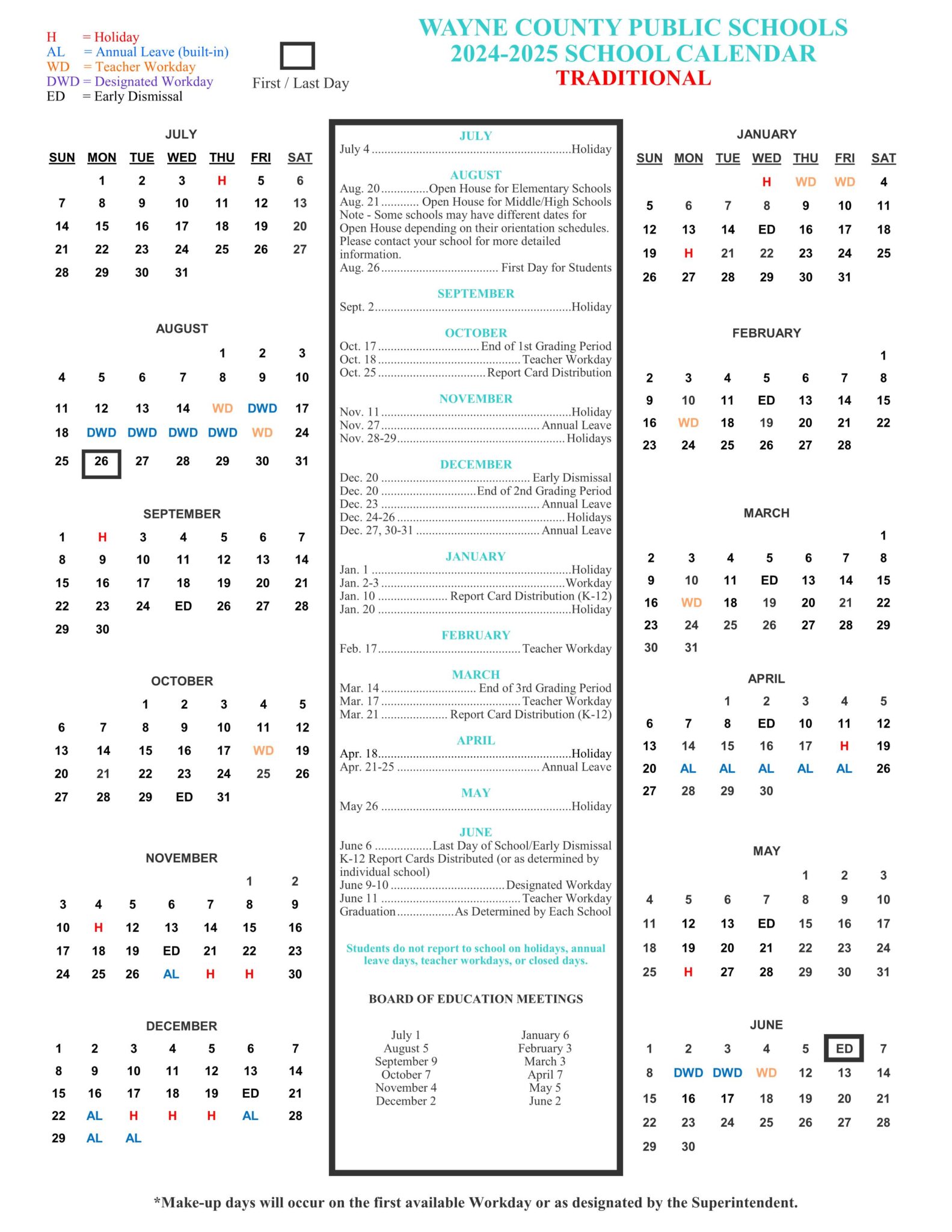 Wayne County Schools Calendar 2425 EduCounty
