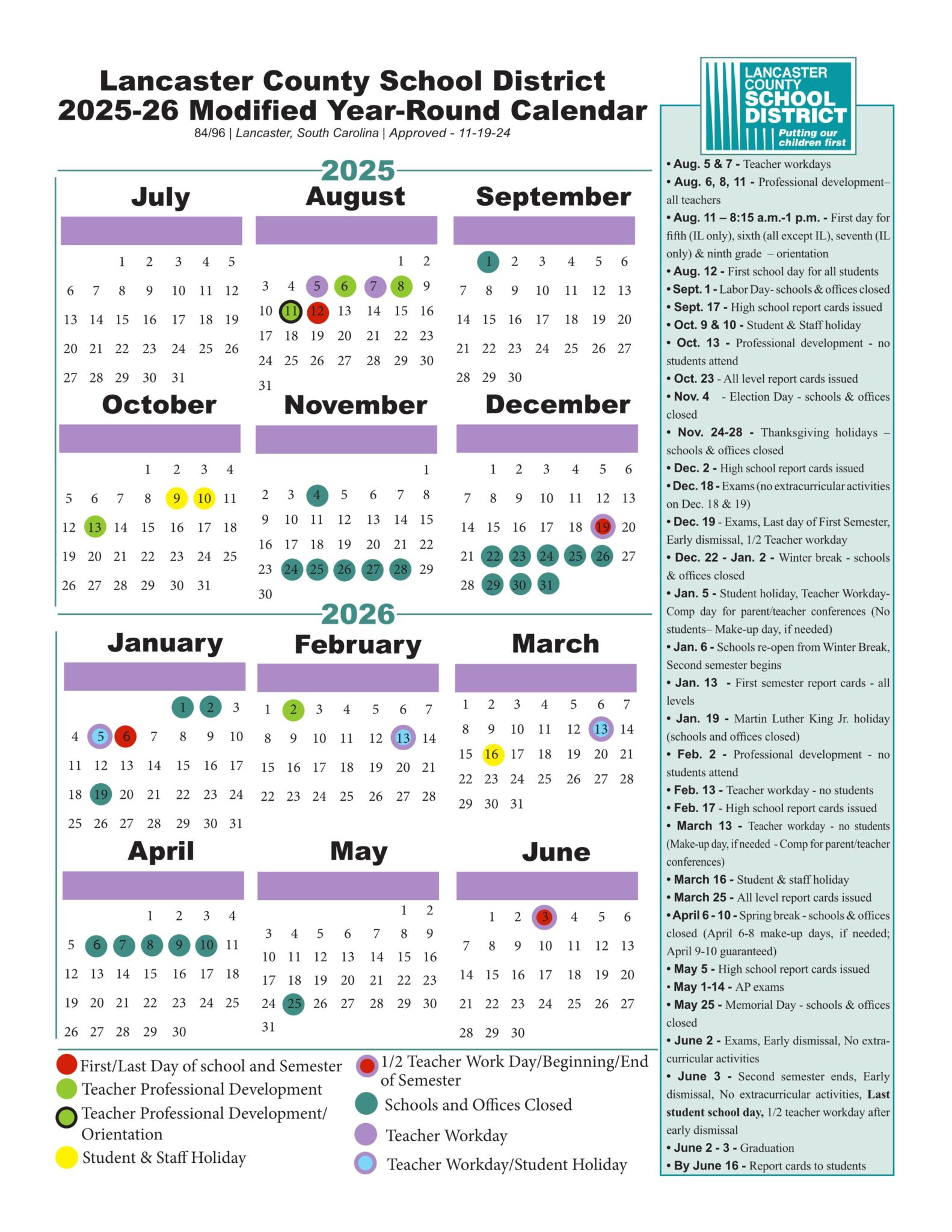Lancaster County SC Schools Calendar 2526 [PDF] EduCounty
