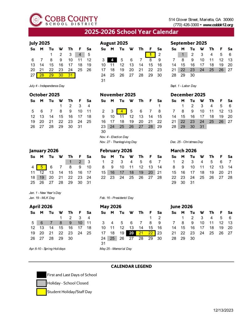 cobb county schools calendar 25-26