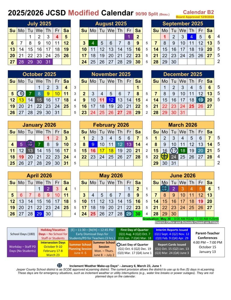 jasper county schools calendar 25-26