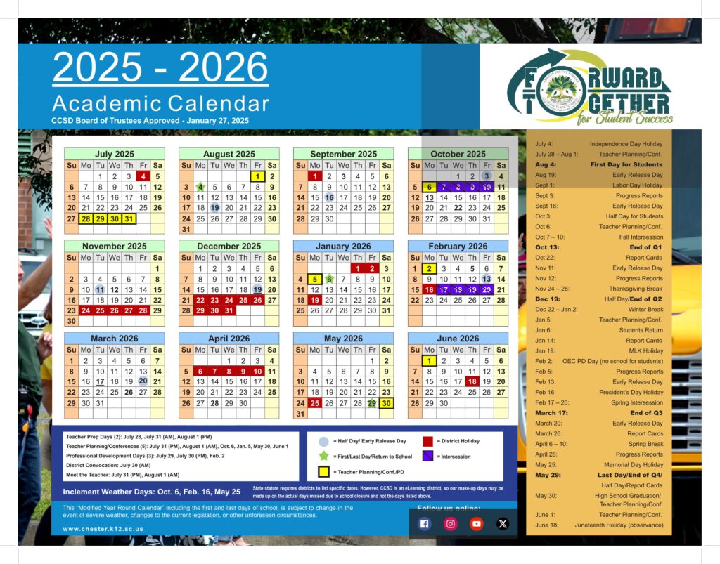 Chester County SC Schools Calendar 2526 [PDF] EduCounty