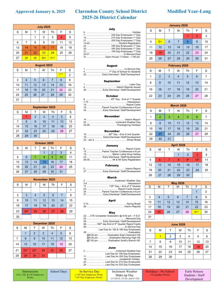 clarendon county schools calendar