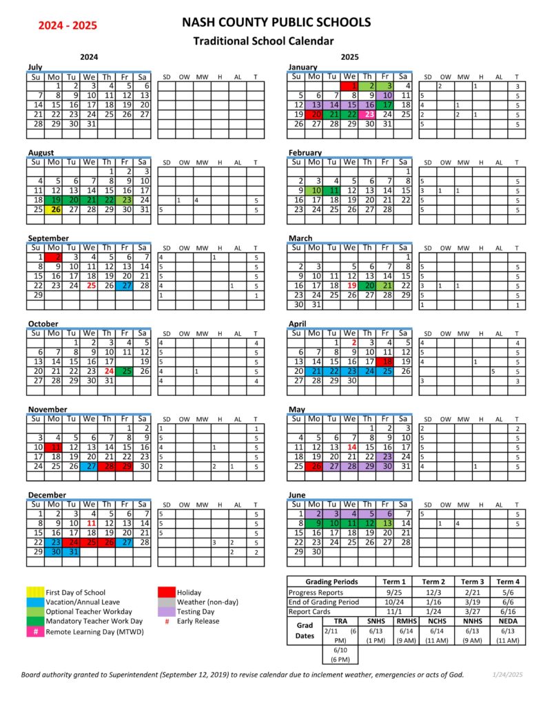 Nash County Schools Calendar 2425 [PDF] EduCounty