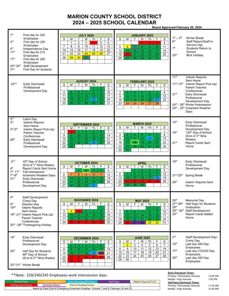 Marion county sc schools calendar 24-25