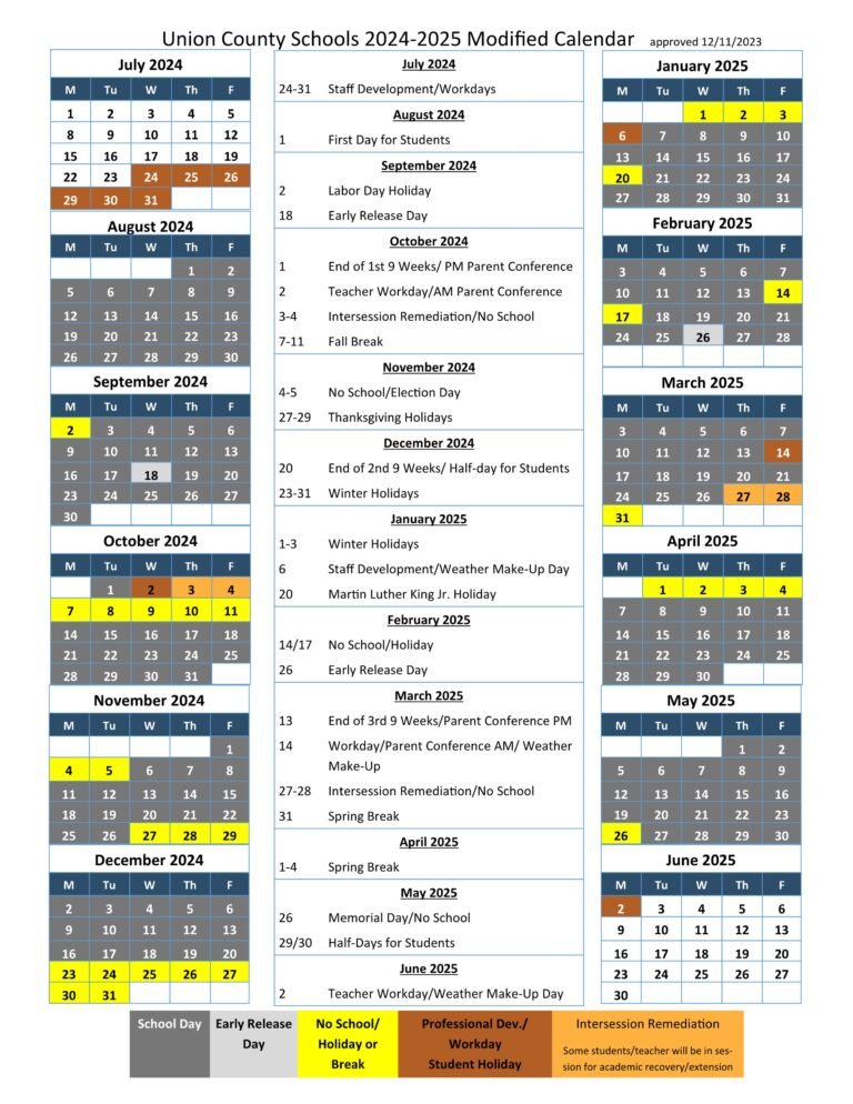 union county sc school calendar