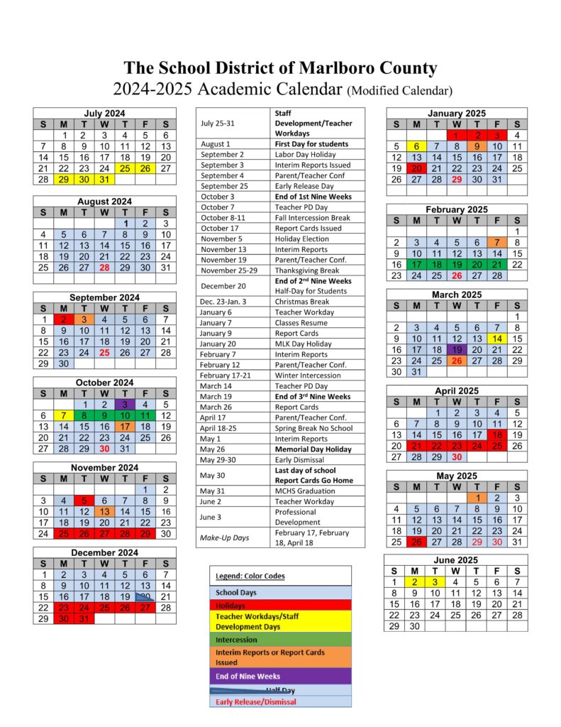 Marlboro County SC School Calendar 24-25 [PDF] - EduCounty
