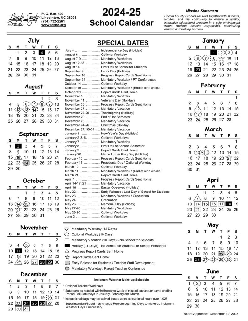 Lincoln County Schools Calendar 2425 [PDF] EduCounty