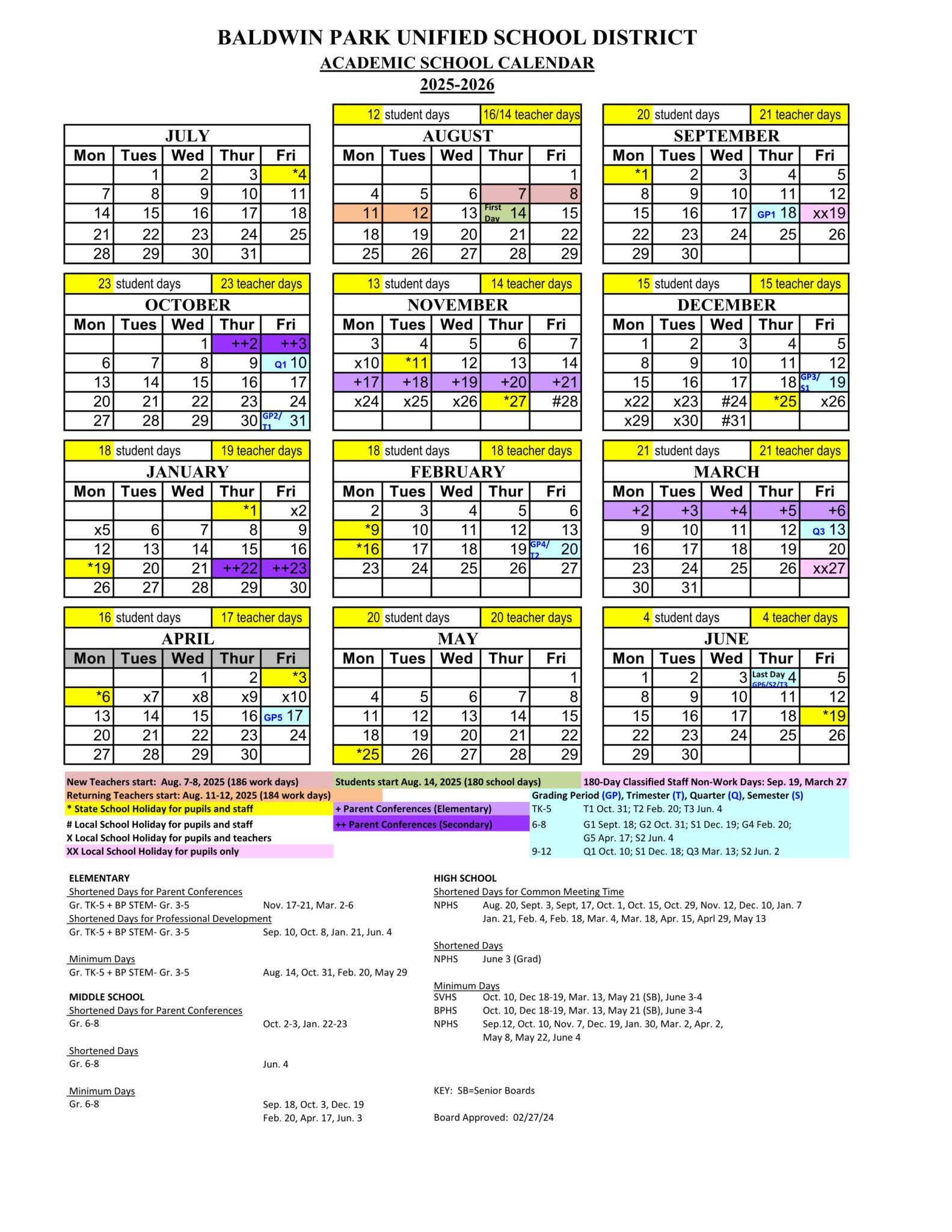 Baldwin Park Unified BPUSD Calendar 2526 [PDF] EduCounty