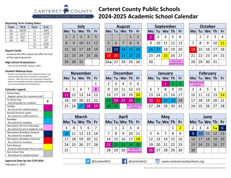 Carteret County Schools Calendar 24 25 PDF EduCounty