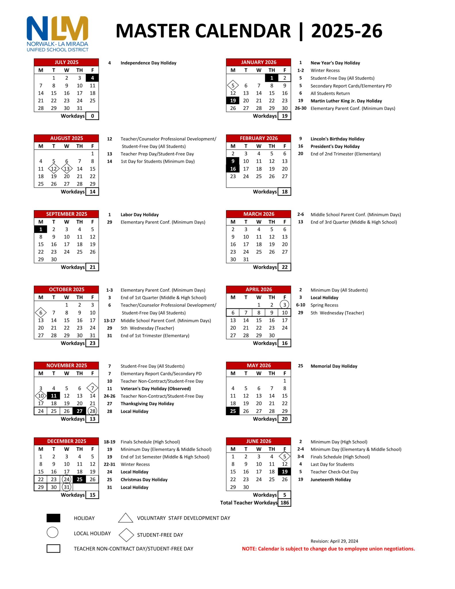 NorwalkLa Mirada Unified NLMUSD Calendar 2526 [PDF] EduCounty