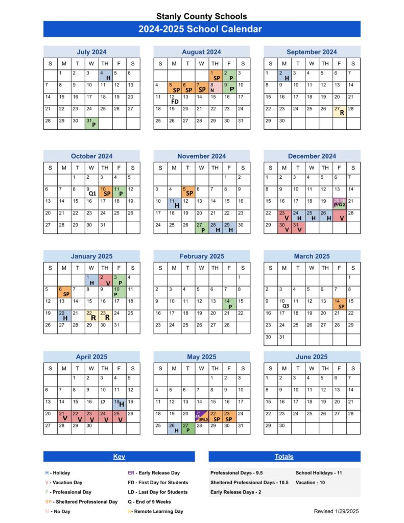 Stanly County NC Schools Calendar 24 25 PDF EduCounty