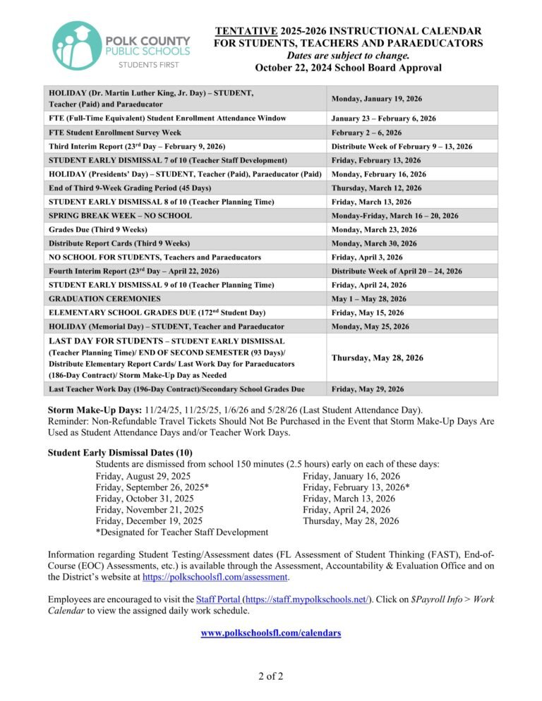 Polk County fl Schools Calendar 25 26 PDF EduCounty Polk County fl Schools Calendar 25 26 PDF EduCounty